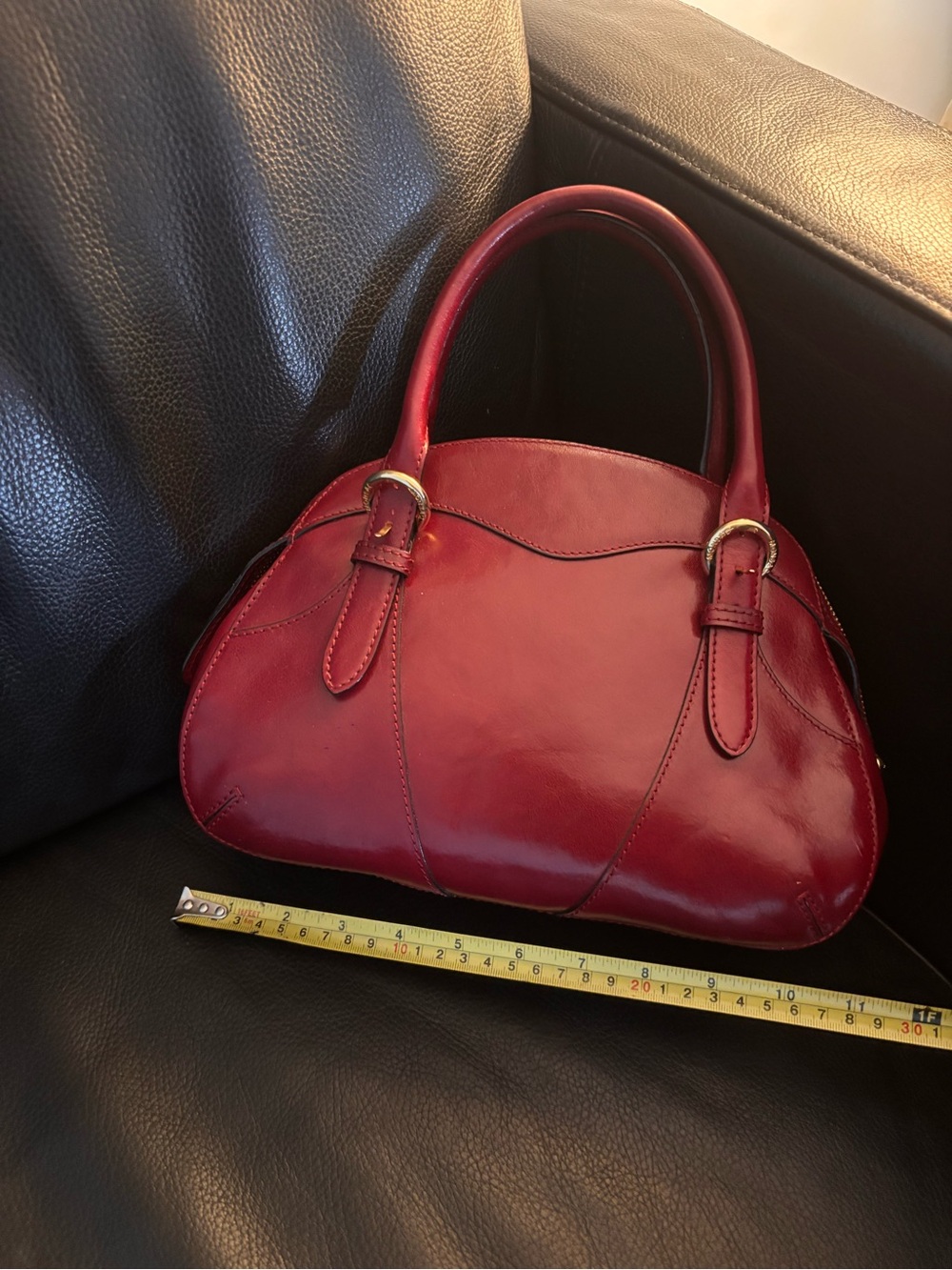 Monsac Burgundy Red Leather Dome Satchel